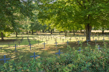 Cemetery of the great war 1914 to 1918 with multiple small crosses in the town of Montmédy