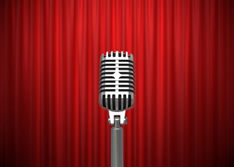 Retro microphone on stage. 3D illustration