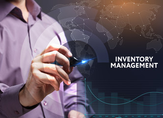 The concept of business, technology, the Internet and the network. A young entrepreneur working on a virtual screen of the future and sees the inscription: Inventory management