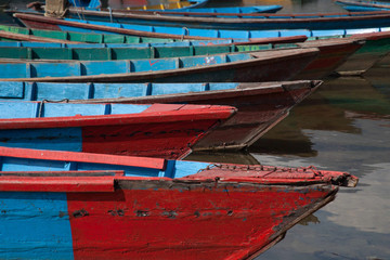 Fototapeta na wymiar Boats at Phewa lake, Pokhara, Nepal