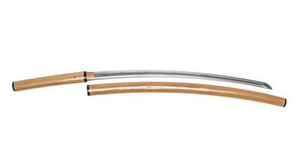Japanese sword with shiny scabbard on white background . This kind of Japanese sword is called 'Shirasaya'