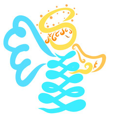 Abstract curly angel playing on the trumpet