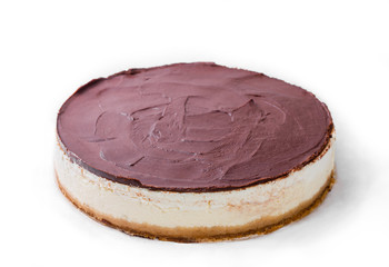 Cheese cake with chocolate isolated on white background
