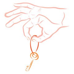 The key with a heart on a loop in the hand shows a OK sign