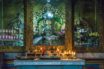 Fototapeta na wymiar Decorations in Buddhist temple, Nepal.