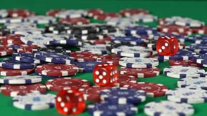 Slow motion of poker chips falling on green table, poker, casino background. Fortune, gambling, money - Powered by Adobe