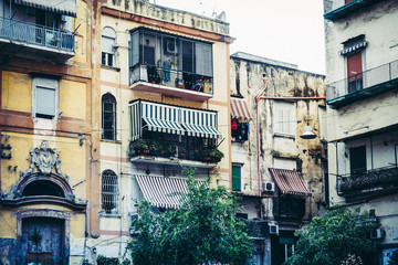 Naklejka premium Antique building view in Old Town Naples, italy Europe