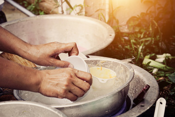 close up of wash the dishes in the kitchen at home not clean, Not right.