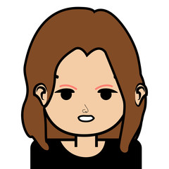 portrait of little girl face icon with black stroke on white background vector