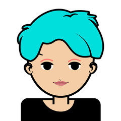 portrait of little girl face icon with black stroke on white background vector