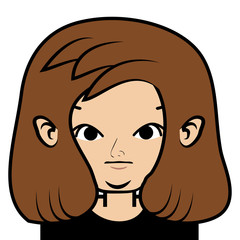 portrait of little girl face icon with black stroke on white background vector