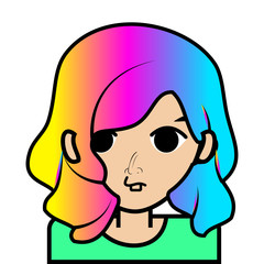 portrait of little girl face icon with black stroke on white background vector