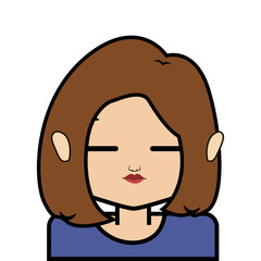 portrait of little girl face icon with black stroke on white background vector