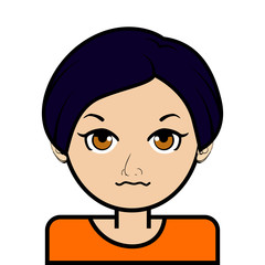 portrait of little girl face icon with black stroke on white background vector