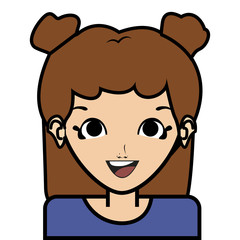 portrait of little girl face icon with black stroke on white background vector