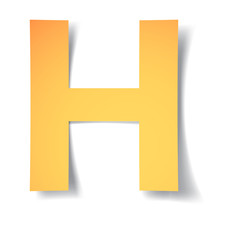 yellow-gold letter H carved from paper with soft shadow.Vector origami