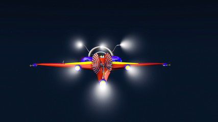 three-dimensional model of an interstellar aircraft on a dark background. 3D rendering