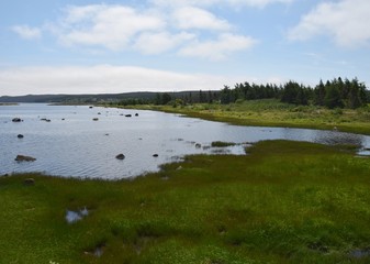 landscape around the Irish Loop; view along the shores of the Renews River estuary; Avalon peninsula Newfoundland Canada 