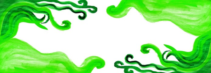 Fototapeta na wymiar Curly curvy decorative fresh green mirror frame hand drawn background