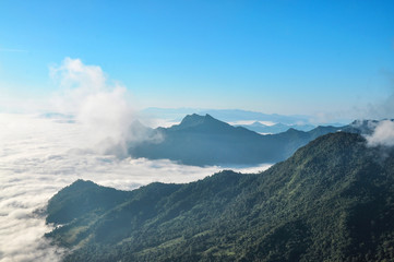 Sea of fog and mountains in early morning