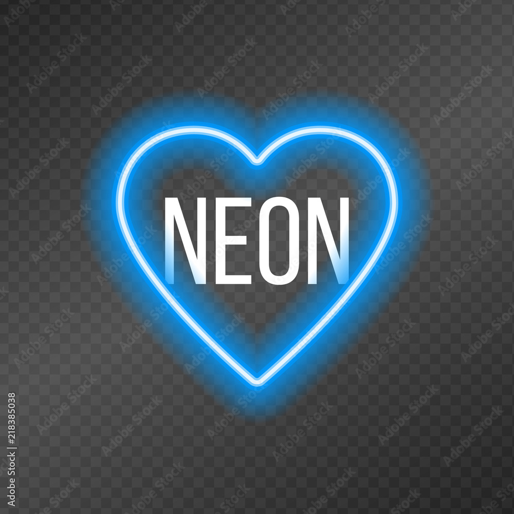 Poster neon tubes in the shape of a heart isolated on a dark transparency grid.