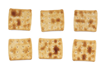 six roasted biscuits of uneven shape without sugar isolated on white background