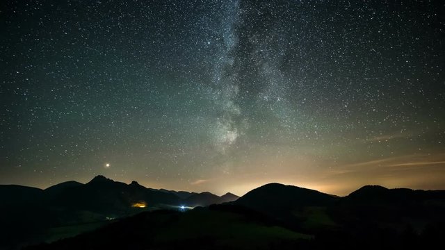 Time laspe milky way and stars over mountains landscape