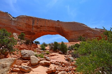 Beautiful Wilson Arch a natural sandstone arch near Moab Utah.
