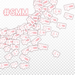 Social media icons. Smm concept. Falling counter comment friend notification. Radiant left top corne