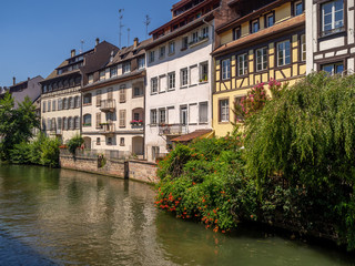 Fototapeta na wymiar Half timbered houses in La Petite France, Grande Ile, UNESCO World Heritage Site, Strasbourg, Bas-Rhin, Alsace, France, Europe