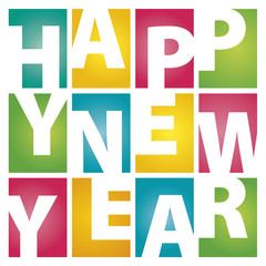 Happy New Year rectangle color letters white background