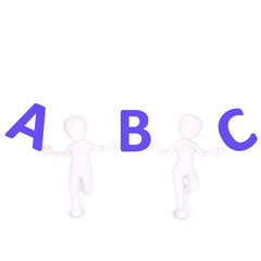 students handling with blue letters A B C