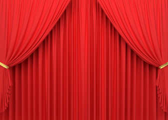 Open red curtains. 3D illustration