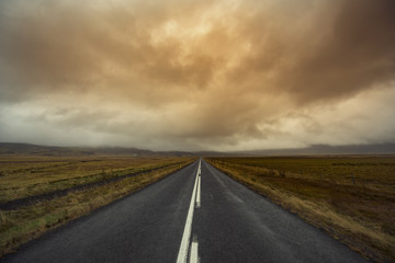 Empty Road to the Horizon in Iceland