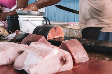 raw fish on a market in asia