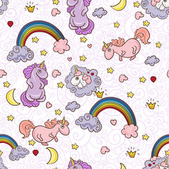 Cute Seamless pattern with unicorns. Vector illustration. Baby background.