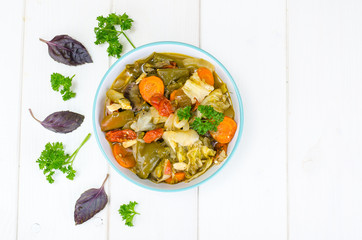 Stewed seasonal vegetables in bowl