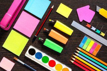 Back to school background with school supplies. Education concept. Top view. Flat lay