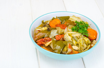 Stewed seasonal vegetables in bowl