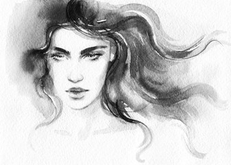 Fototapeta premium beautiful woman. fashion illustration. watercolor painting