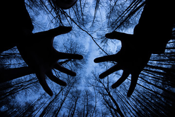 ghostly silhouette in spooky dark forest. halloween concept