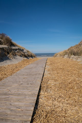 Strandaufgang am Meer durch Düne bedeckt mit Stroh