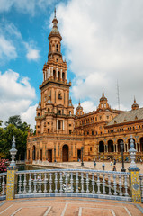 Fototapeta na wymiar Spain Square, Plaza de Espana, is in the Public Maria Luisa Park, in Seville. It is a landmark example of the Renaissance Revival style in Spanish architecture