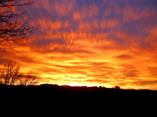 Sunset in the Dordogne, France looking like the sky is on fire
