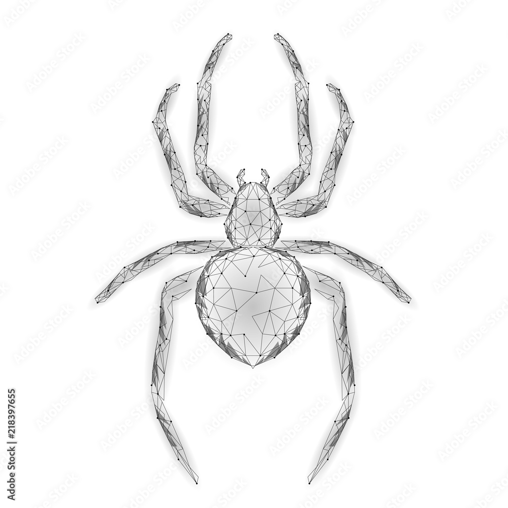 Poster low poly spider hacker attack danger. web security virus data safety antivirus concept. polygonal mo