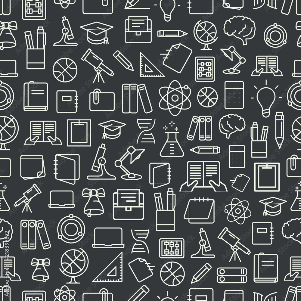 Poster Different network app icons vector seamless pattern. Back to school