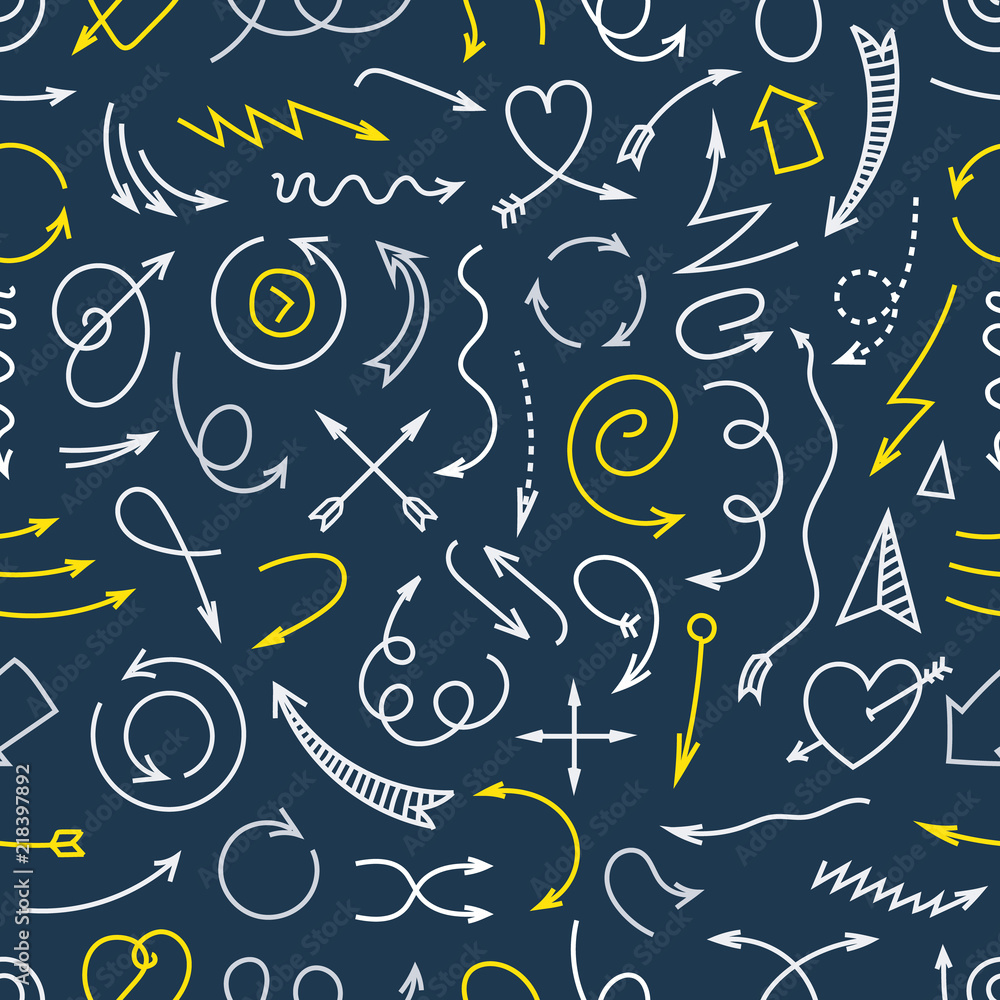 Poster different simple arrows seamless color vector pattern