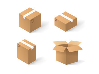 Different craft boxes vector set isolated on white background