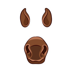 A set of animal face elements. Ear and nose construction. Mask of the horse. Vector illustration. Isolated images on white background.