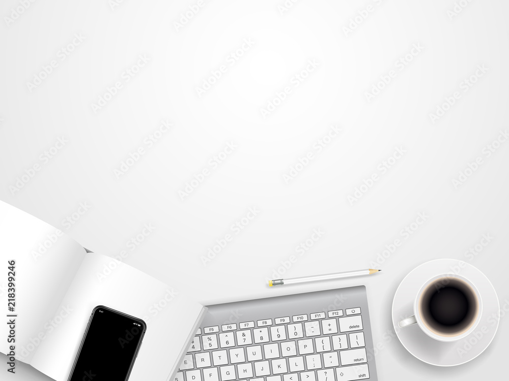 Poster office working place with different business accessories. template for a text